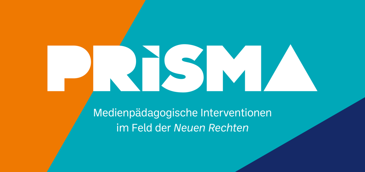 Die Wörter "Prisma - Medienpädagogische Interventionen im Feld der "Neuen Rechten" auf buntem Hintergrund
