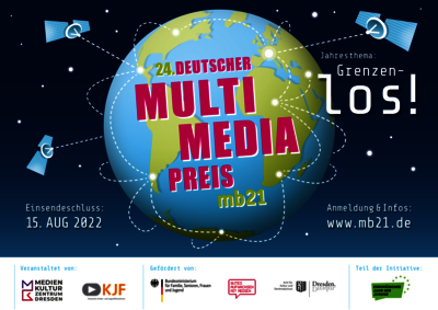 Eine Weltkugel, auf der "24. Deutscher Multimediapreis mb21" steht.