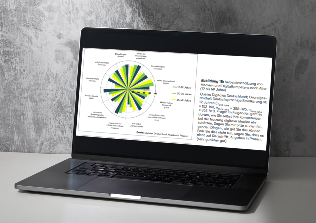 Ein aufgeklappter Laptop, auf dem eine Grafik zu sehen ist.