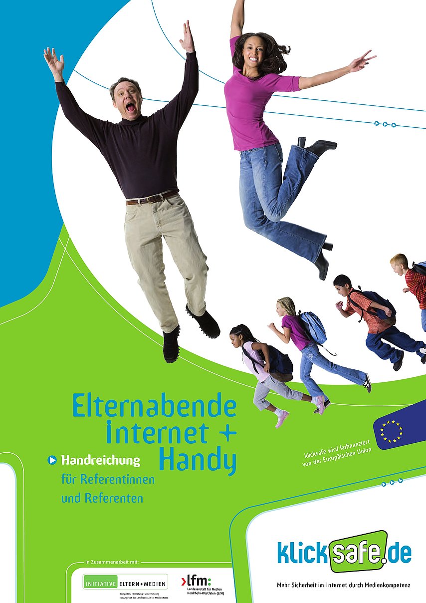 Ansicht der Broschüre Elternabende Internet und Handy - Eine Familie hüpft