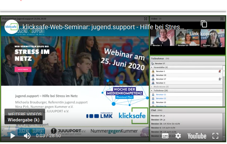 Ansicht: Screenshot des Online-Seminars Hilfe bei Stress im Netz 