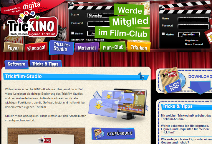 Screenshot der Webseite Trickino