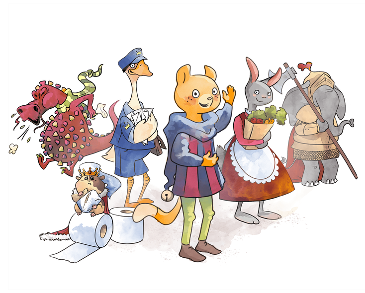 Bunte, comicartig dargestellte Tiere