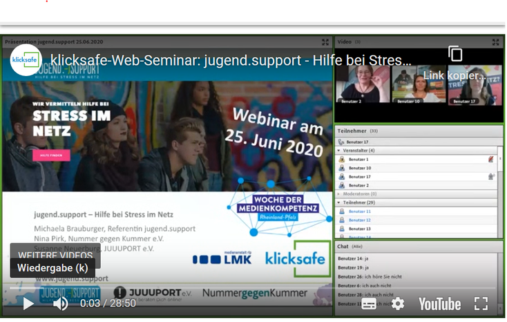 Ansicht: Screenshot des Online-Seminars Hilfe bei Stress im Netz