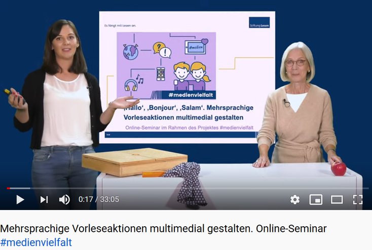 Ansicht: Screenshot Online-Seminar VII: Hallo, Bonjour, Salam. Mehrsprachige Vorleseaktionen multimedial gestalten